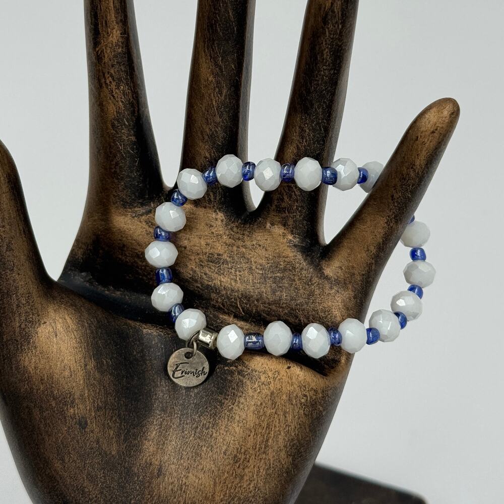 Erimish Set of 3 Stretch Bracelets Crystal Blue Beige Beaded Tassel Stack - Picture 4 of 8